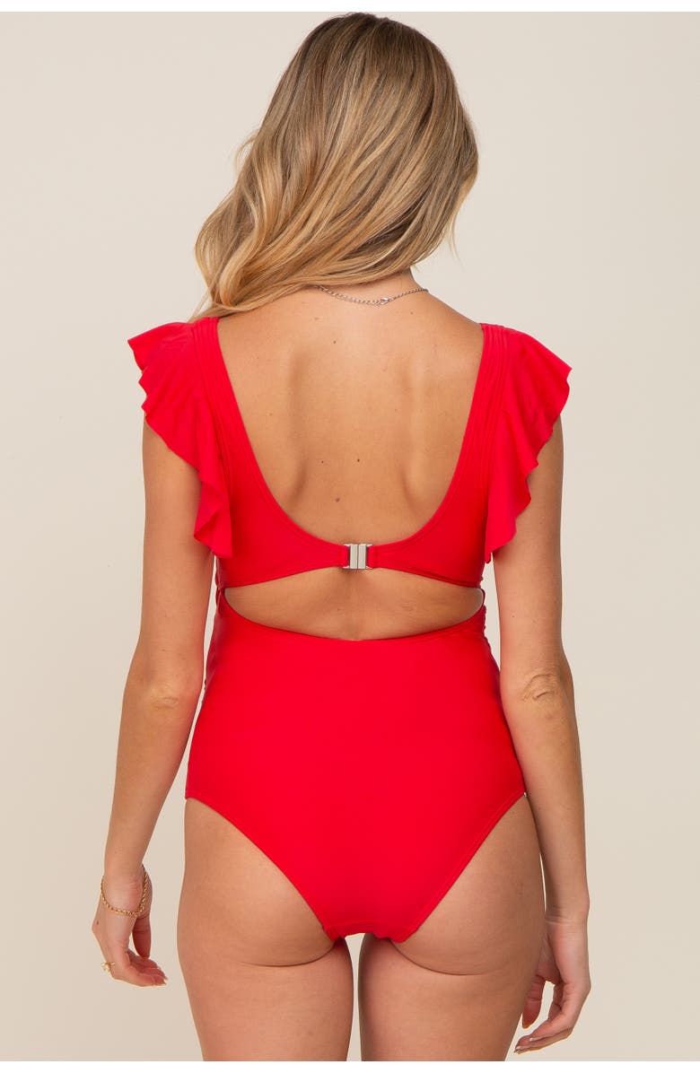 PinkBlush Cutout Flutter One Piece Swimsuit, Alternate, color, Red