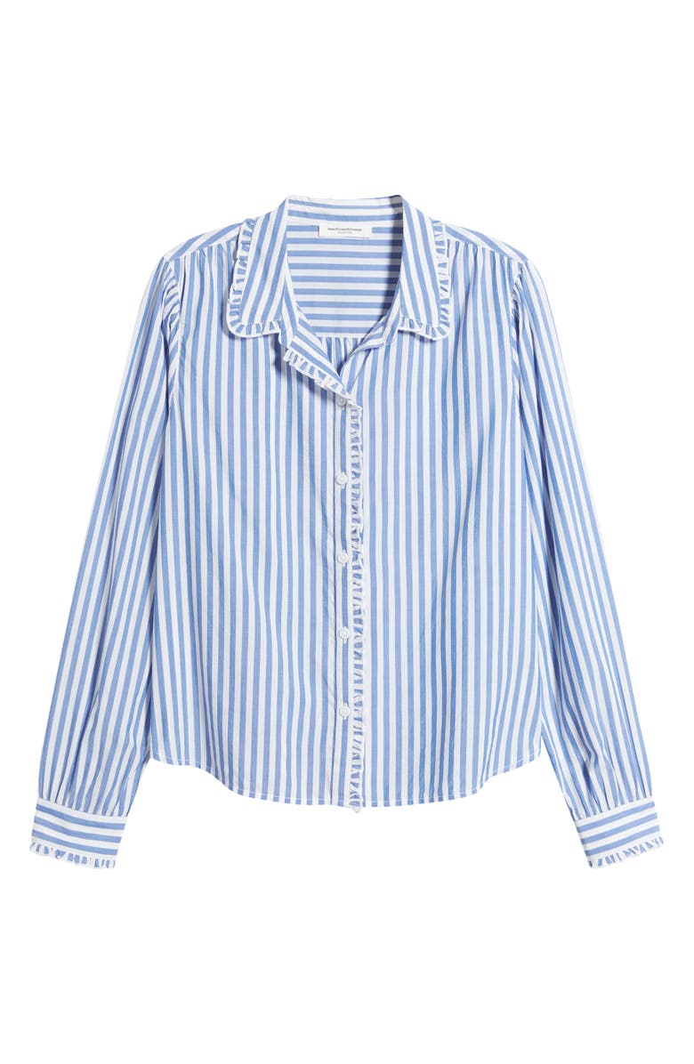 beachlunchlounge Ciara Stripe Ruffle Trim Button-Up Shirt, Alternate, color, 