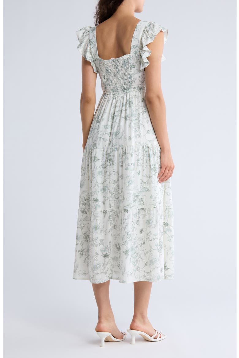 Smocked Bow Detail Midi Dress, Alternate, color, SAGE MULTI