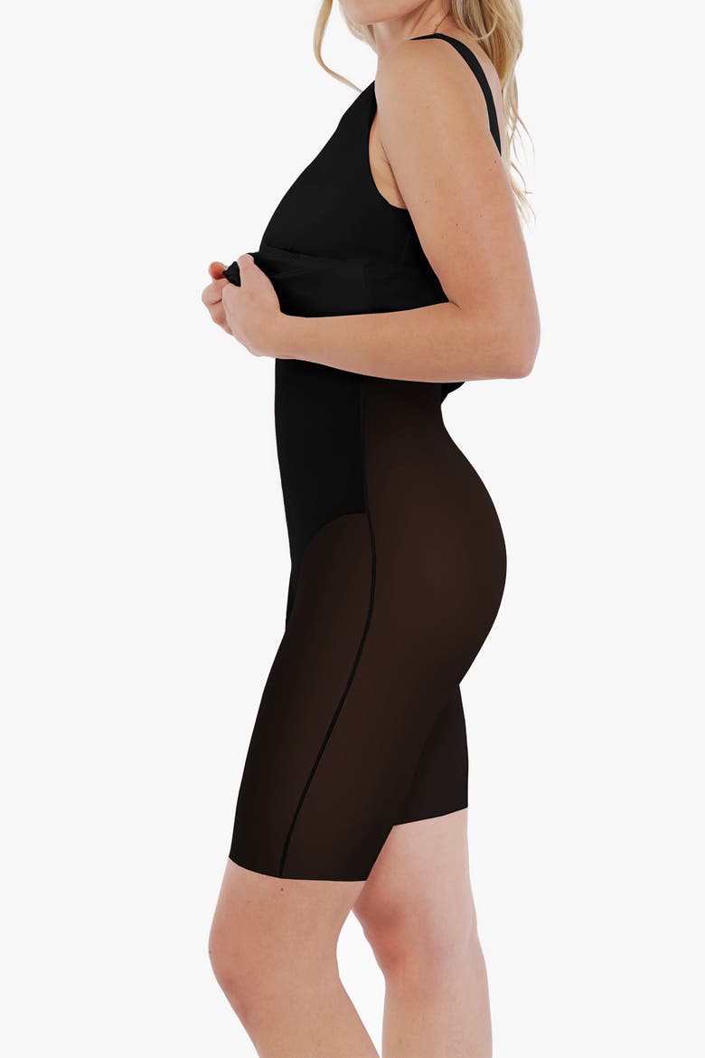 Elegant Boatneck Draped Snatched Sculpting Maxi Shapewear Dress, Alternate, color, Classic black