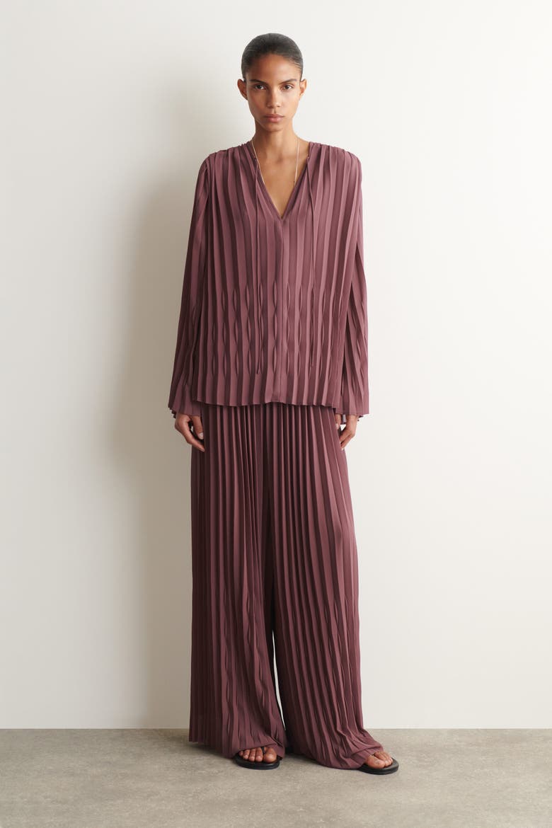 Tie-front Pleated Georgette Blouse, Alternate, color, RUST