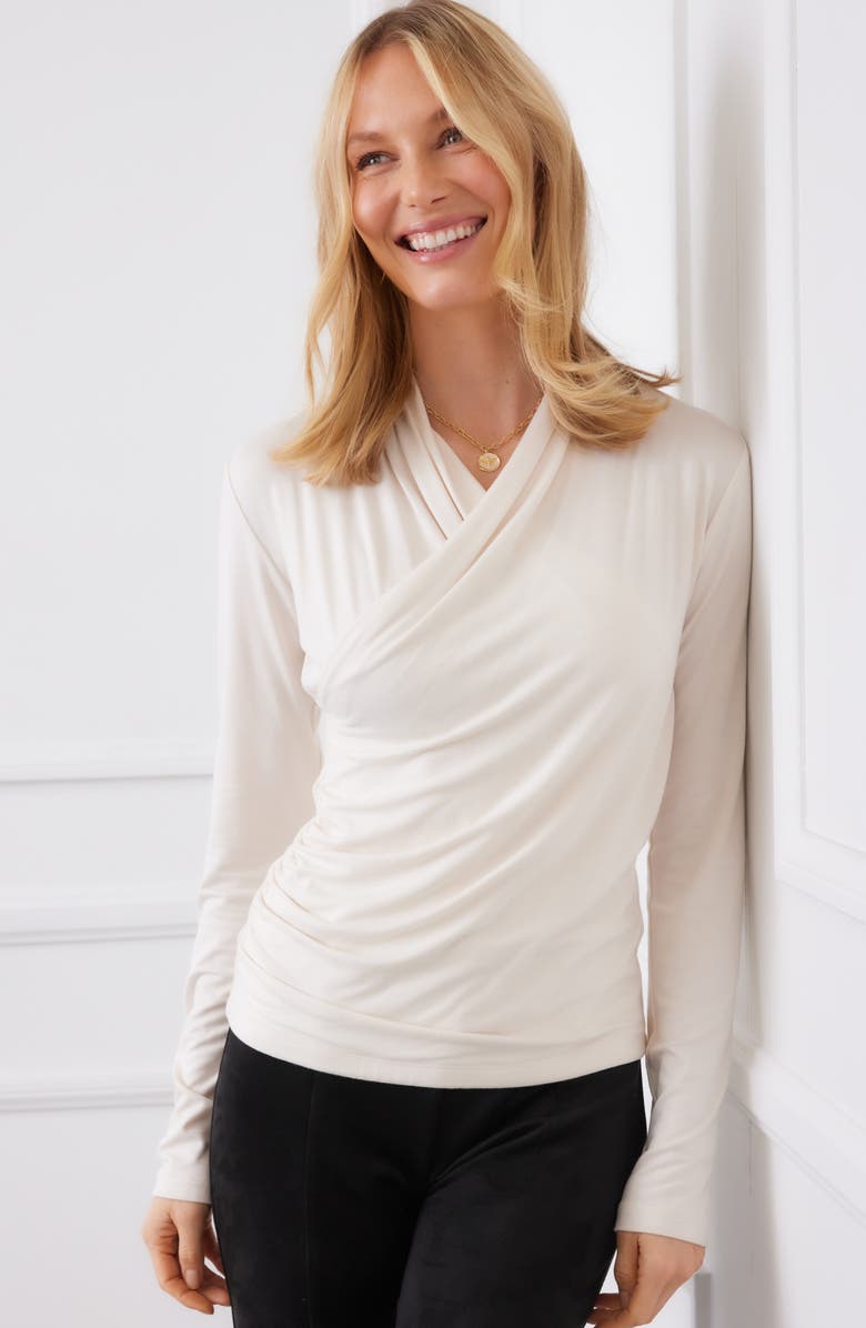 Karen Kane Crossover Ruched Top, Alternate, color, Ecru