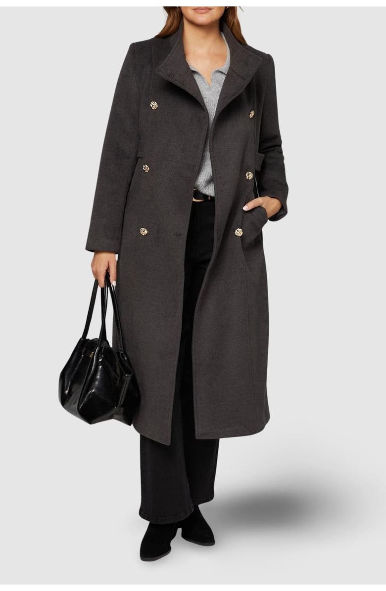 Wallis Double Breasted Tab Detail Funnel Coat, Alternate, color, Dark Grey