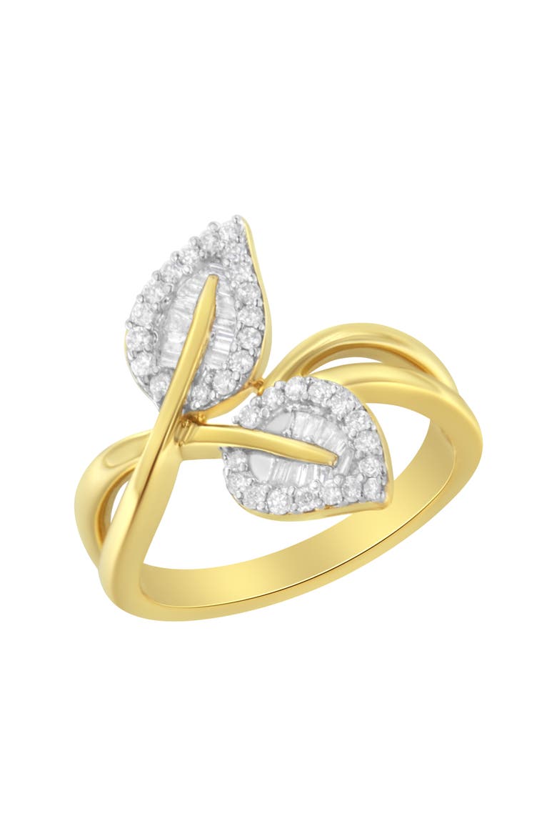 10K Yellow Gold 3/8 Cttw Diamond Leaf Cocktail Ring, Main, color, Yellow Gold