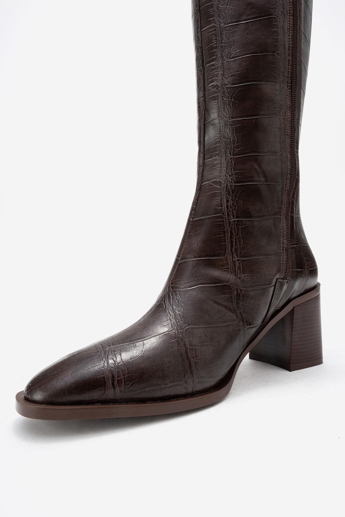 Venia Block Heel Boot, Alternate, color, Brown Print Faux Leather