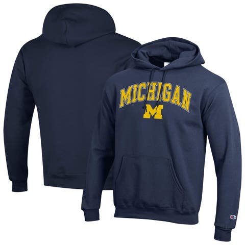Men's Champion  Navy Michigan Wolverines Arched Logo Fleece Pullover Hoodie