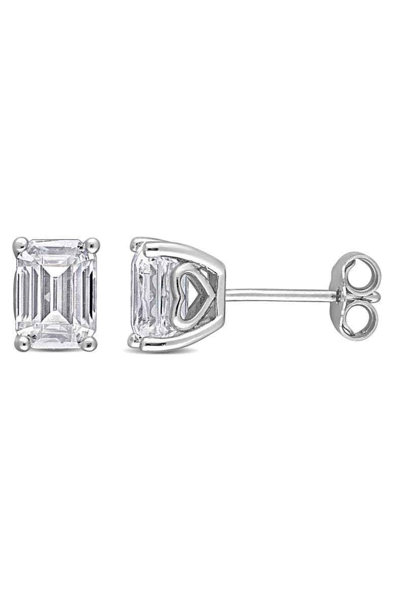 Moissanite Emerald Cut Stud Earrings, Main, color, Sterling Silver
