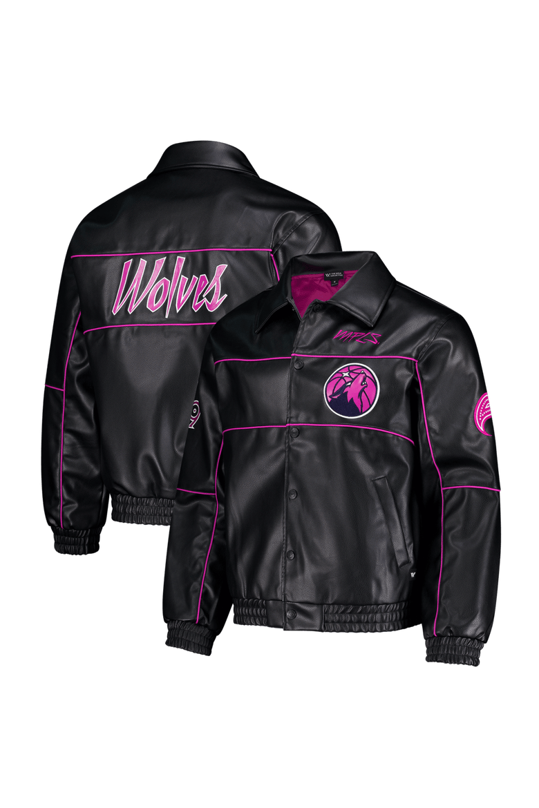 Unisex The Wild Collective  Black Minnesota Timberwolves City Edition Full-Snap Faux Leather Jacket, Main, color, Black