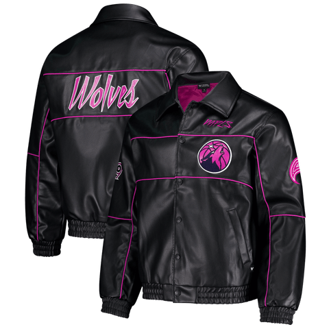 Unisex The Wild Collective  Black Minnesota Timberwolves City Edition Full-Snap Faux Leather Jacket