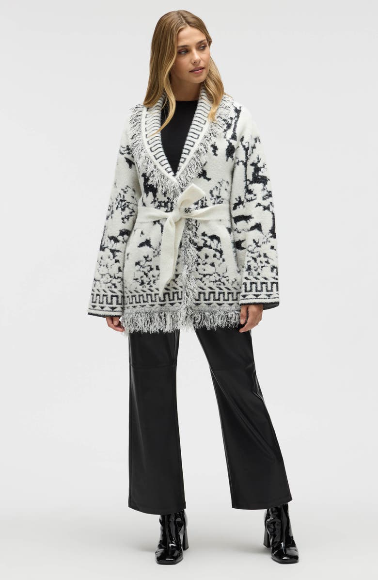 NVLT Fringed Eyelash Sweater Coat, Alternate, color, Black/ White