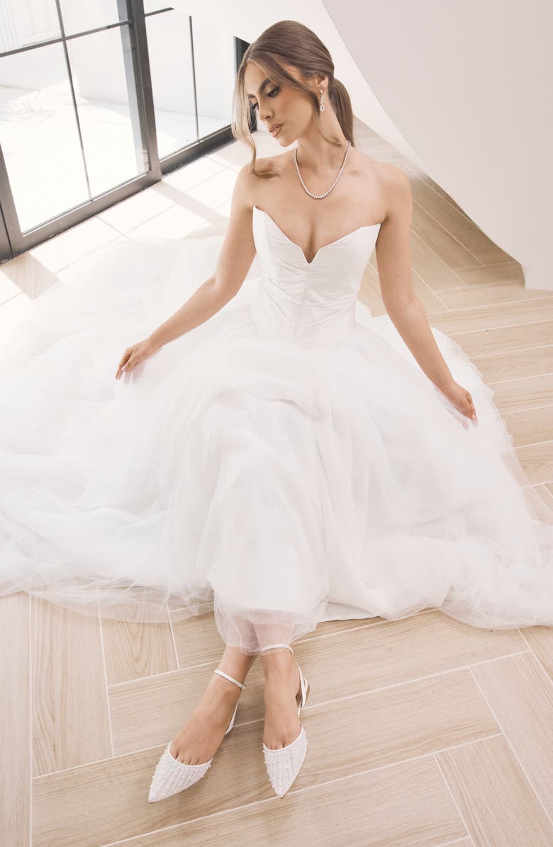 HARLO Australia Chanel Pearl - Tulle Bridal Flats with Handsewn Pearls, Alternate, color, Soft White Satin