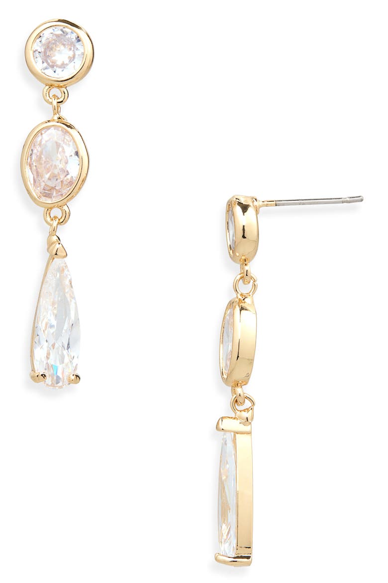 Elongated Cubic Zirconia Linear Drop Earrings, Main, color, CLEAR - GOLD TONE