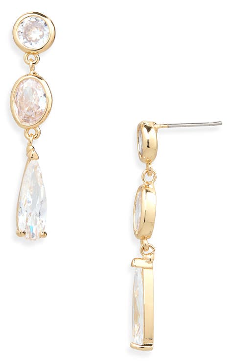 Elongated Cubic Zirconia Linear Drop Earrings