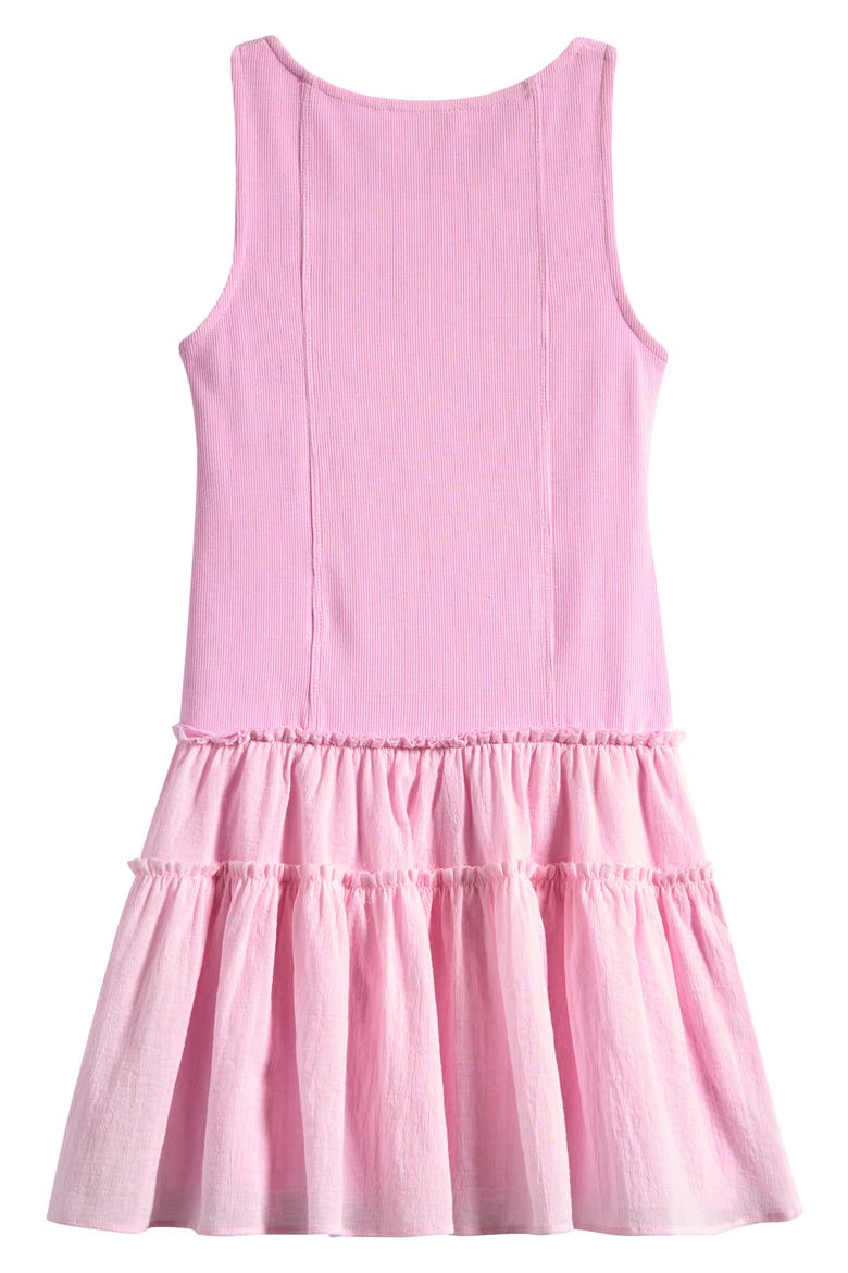 Kids' Mixed Media Drop Waist Dress, Alternate, color, PINK GUAVA