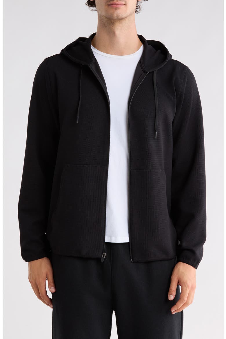Waffle Stitch Zip Hoodie, Main, color, BLACK