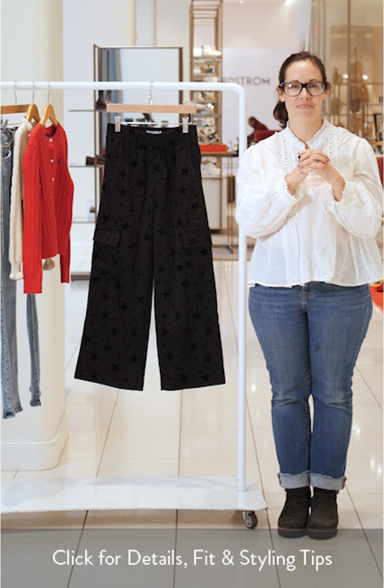 Kids' Star Print Wide Leg Corduroy Cargo Pants, sales video thumbnail