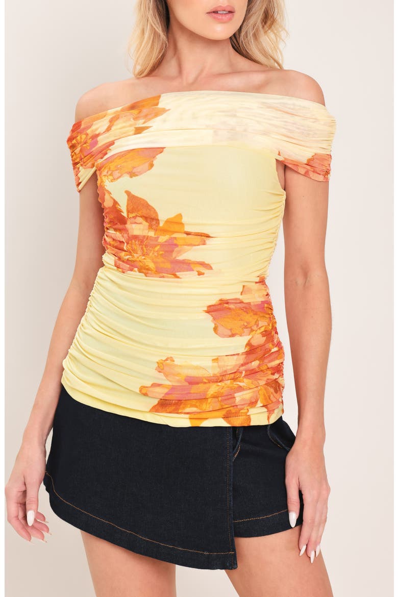 Off the Shoulder Ruched Mesh Top, Alternate, color, IVORY