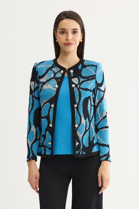 Abstract Jacquard Suede Trim Knit Jacket
