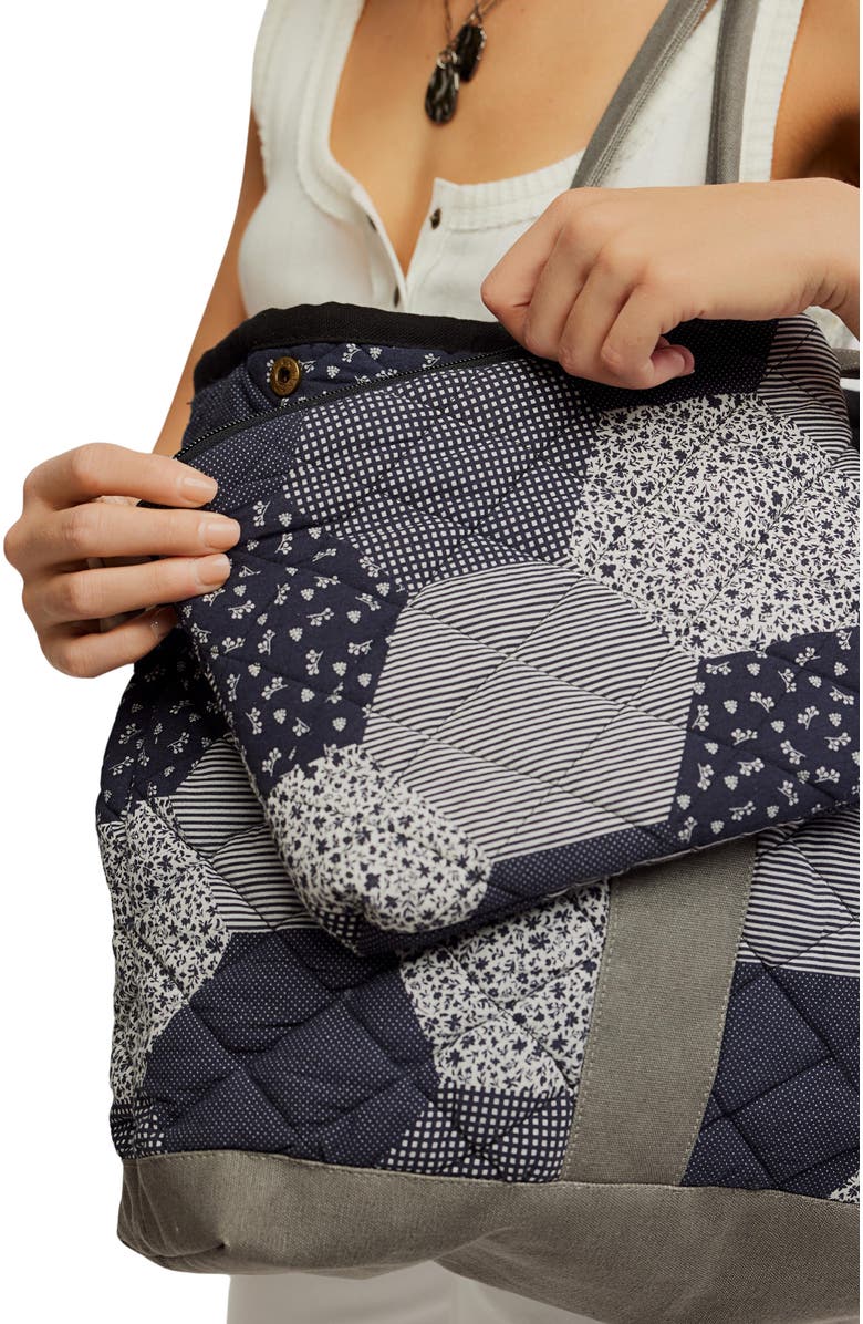 Free People Pippa Patchwork Cotton Tote, Alternate, color, Blue Combo