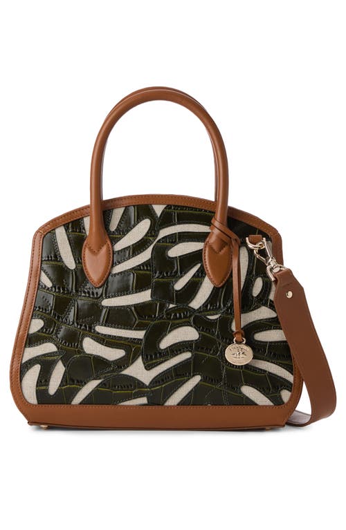 BRAHMIN BRAHMIN ROSETTA CROC EMBOSSED LEATHER & LINEN SATCHEL 