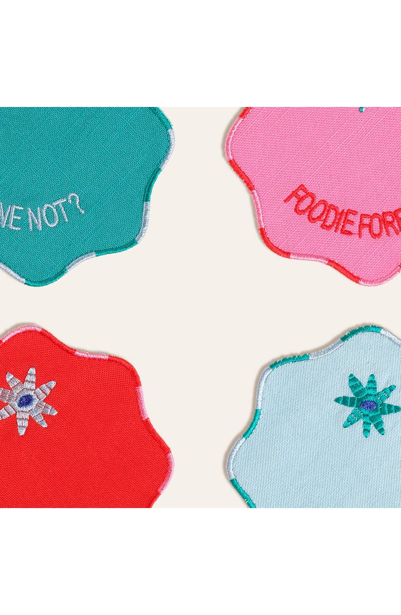 Zsa Zsa Zsu Nilufer 8 Pcs Digital Prtinted Embroidered 100% Cotton Coaster Set, Alternate, color, Pink