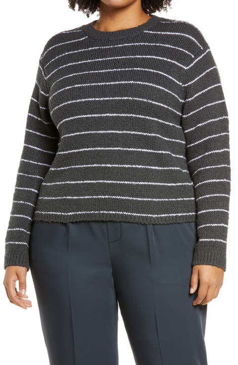 Stripe Pebbled Organic Cotton Blend Sweater (Plus Size)