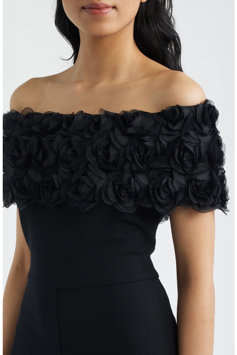 Rosette Off the Shoulder Wide Leg Jumpsuit, Alternate, color, BLACK