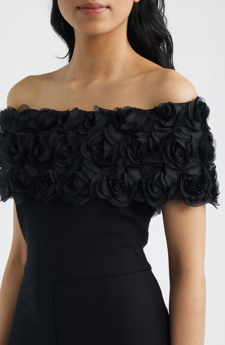 Eliza J Rosette Off the Shoulder Wide Leg Jumpsuit, Alternate, color, Black