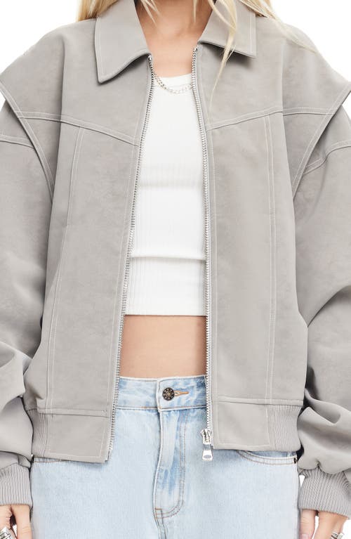 Lioness Vista Faux Suede Bomber Jacket In Gray