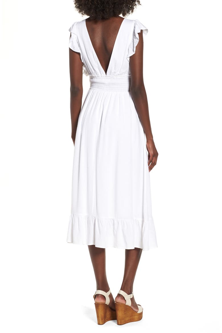 Ruffle Trim Midi Dress, Alternate, color, WHITE