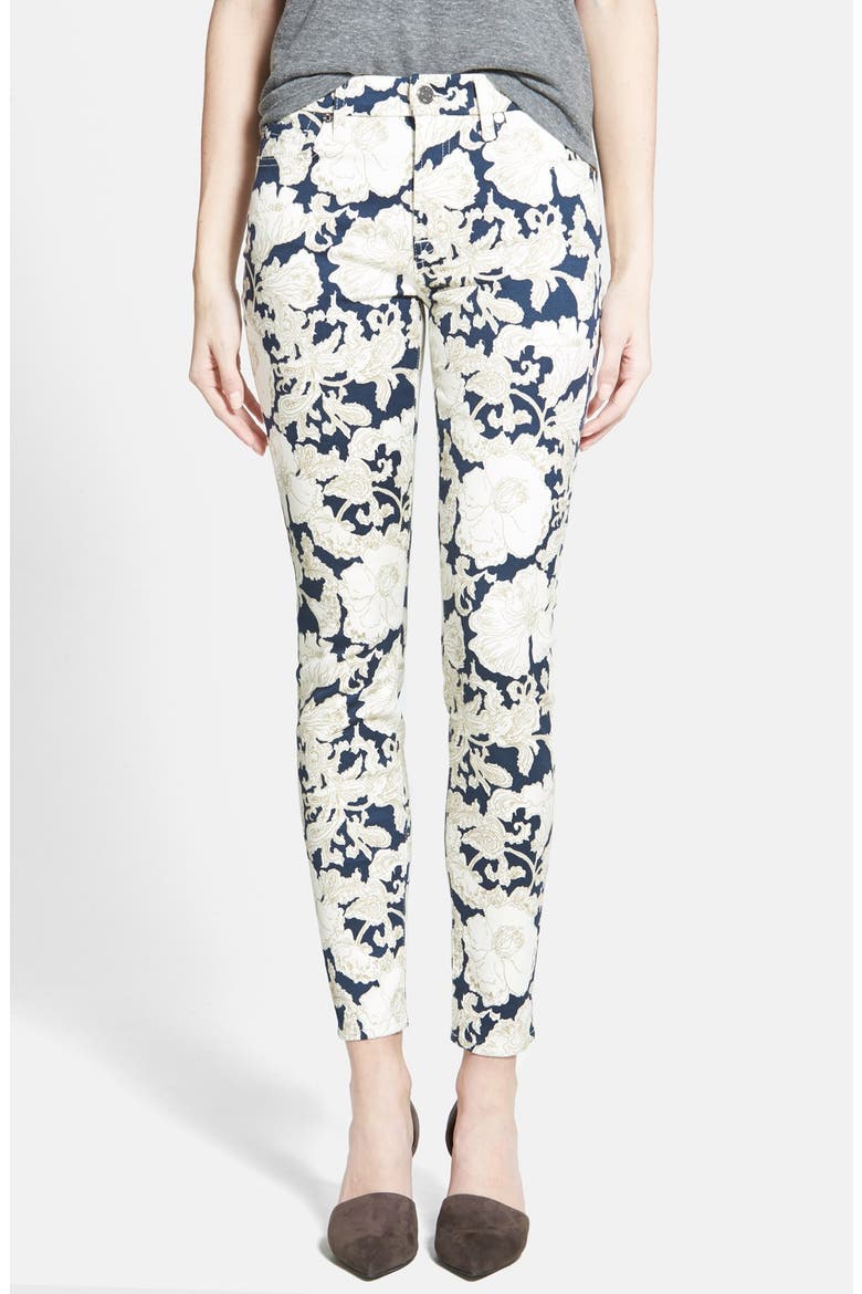 7 For All Mankind® Floral Skinny Ankle Jeans, Main, color, WHITE/ NAVY FLORAL