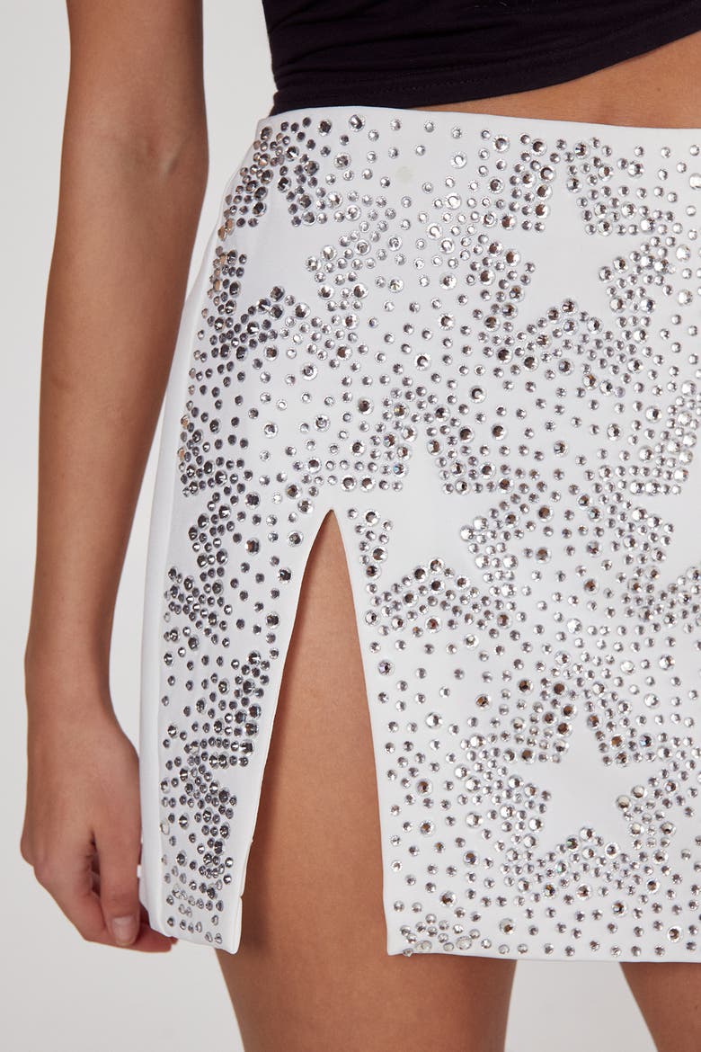 Star Diamante Detail Split Mini Skirt, Alternate, color, Ivory
