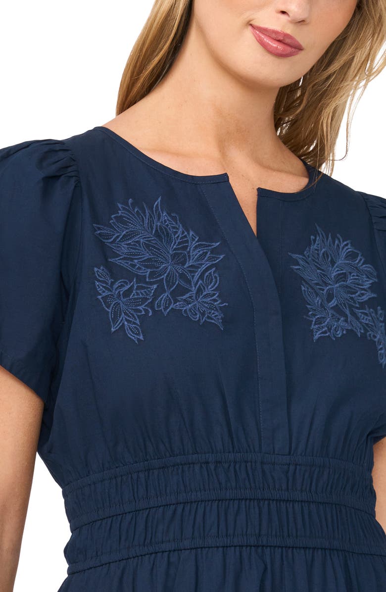 Halogen<sup>®</sup> Floral Embroidered Puff Sleeve Dress, Alternate, color, Classic Navy