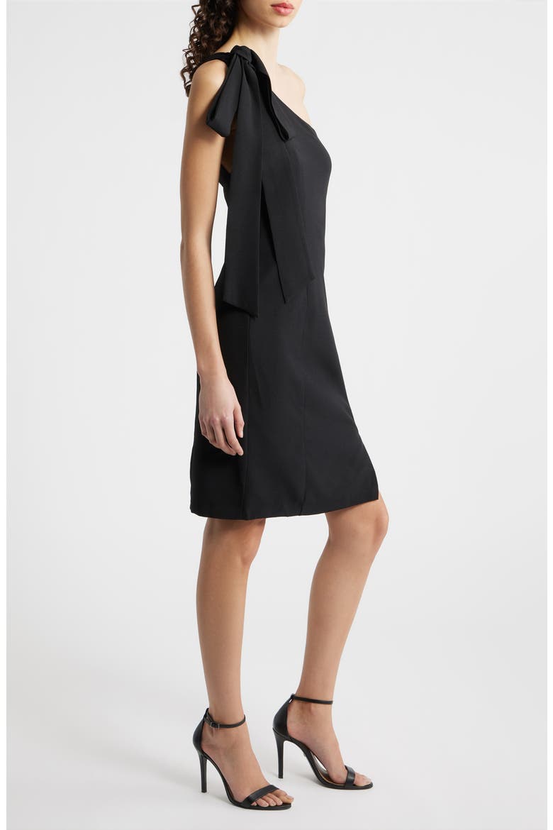 Bow One-Shoulder Cocktail Dress, Alternate, color, BLACK
