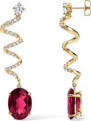 Mindi Mond Rubellite & Diamond Spiral Drop Earrings