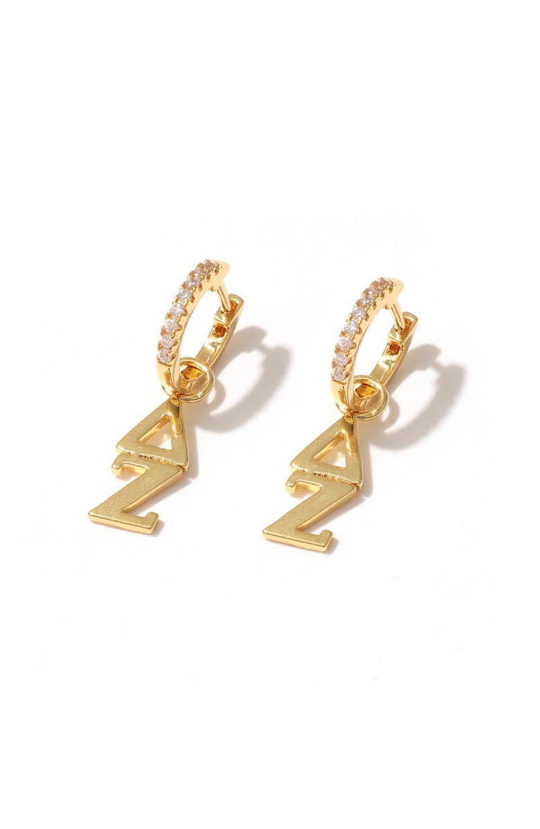 Color Shout Delta Zeta Greek Letter Huggie + Charm Earrings, Main, color, Yellow Gold