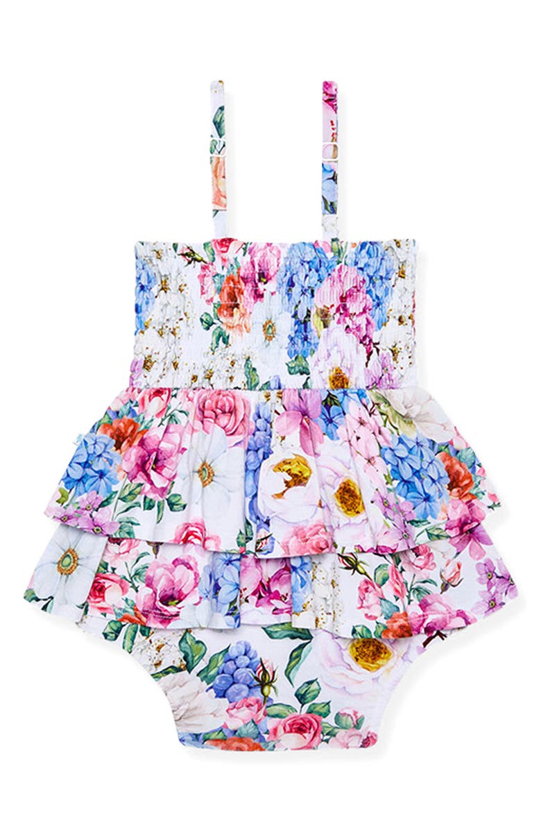 Posh Peanut Cynthia Smocked Tiered Skirted Bodysuit, Alternate, color, White