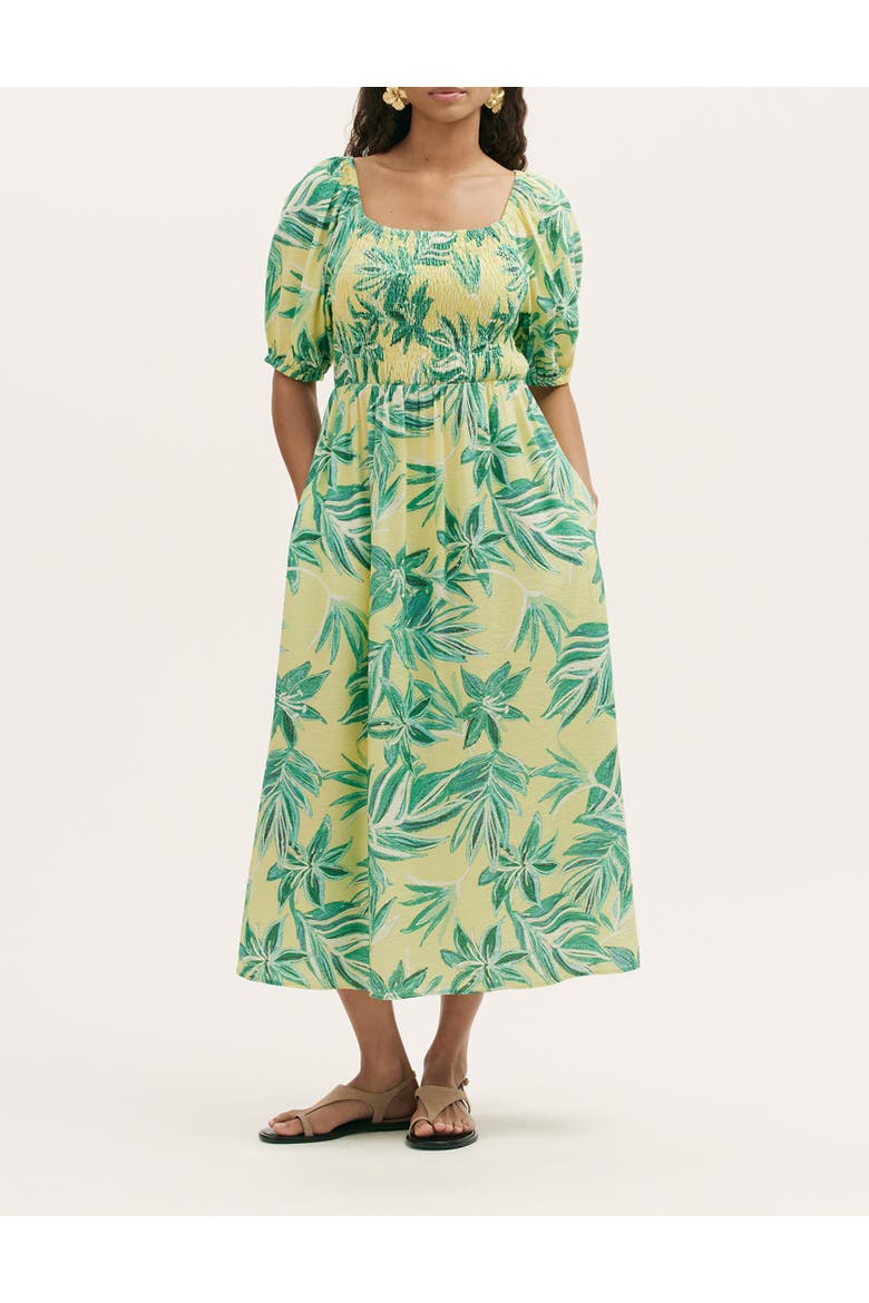 Enzo Short Sleeve Floral Midi Dress, Alternate, color, Lime Tropical Bloom