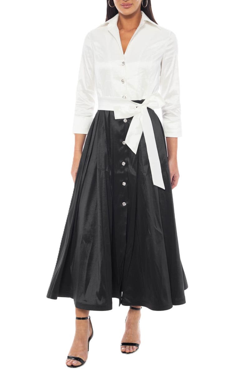 Oleg Cassini Colorblock Taffeta Shirtdress, Main, color, Black/ White