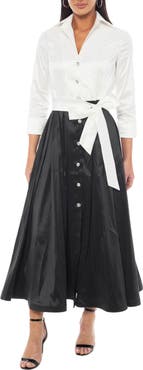 Oleg Cassini Colorblock Taffeta Shirtdress