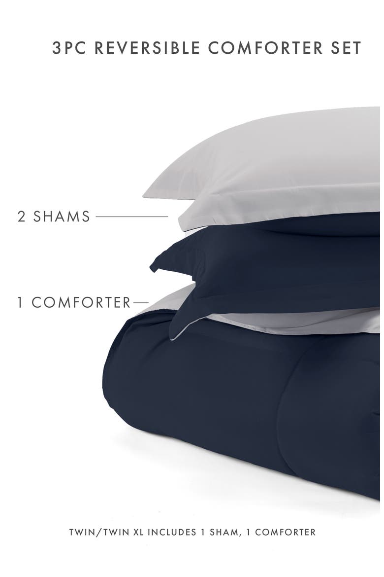 Premium Down Alternative Reversible Comforter Set, Alternate, color, NAVY & LIGHT GRAY