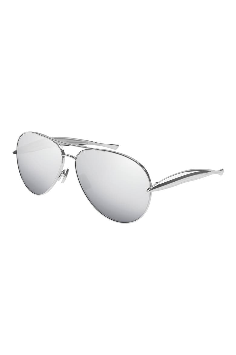 64mm Oversize Pilot Sunglasses, Alternate, color, SILVER