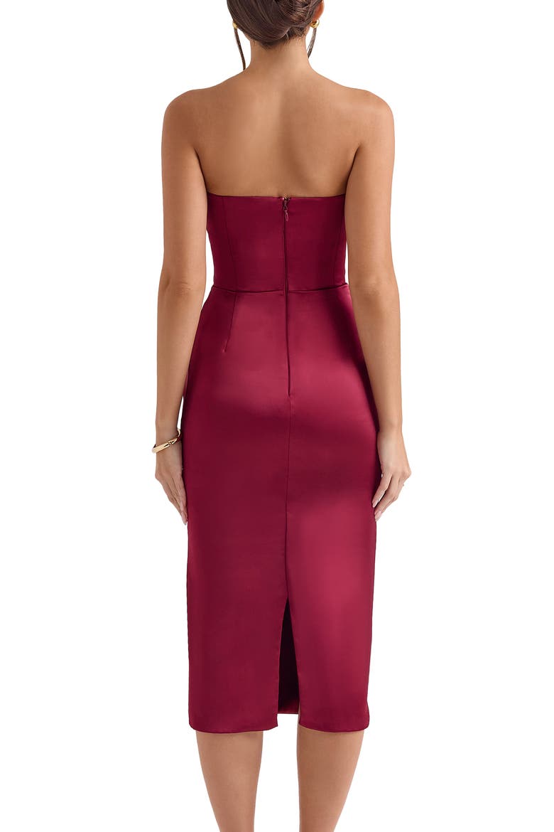 Santana Strapless Draped Satin Corset Cocktail Dress, Alternate, color, RHUBARB