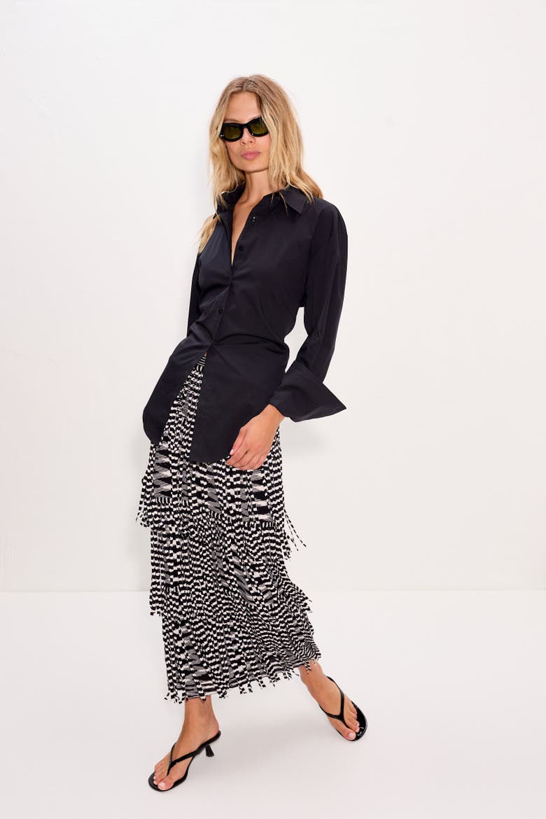 Za Za Knit Fringe Skirt, Alternate, color, Black/White Space Dye