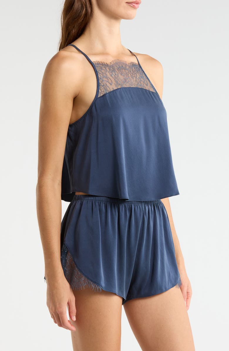 Lunya Lace Trim Washable Silk Short Pajamas, Alternate, color, Deep Blue