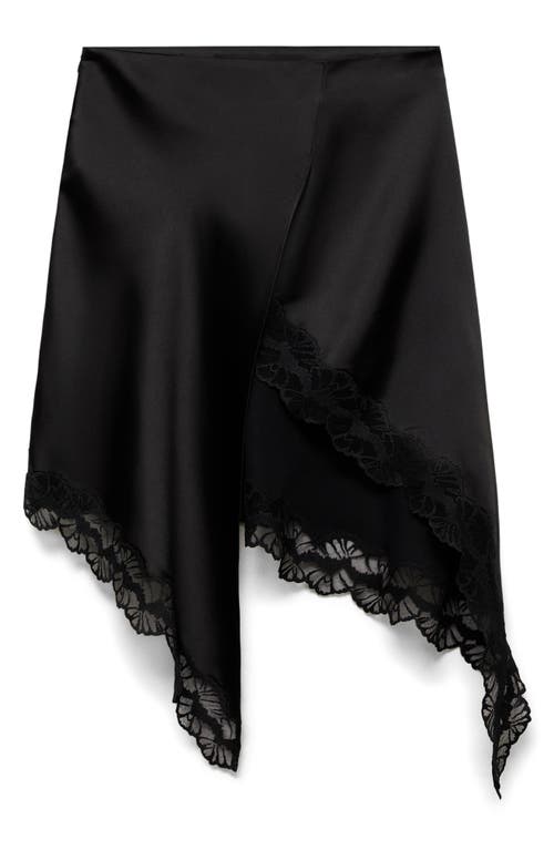 Mango Asymmetric Satin Skirt In Black