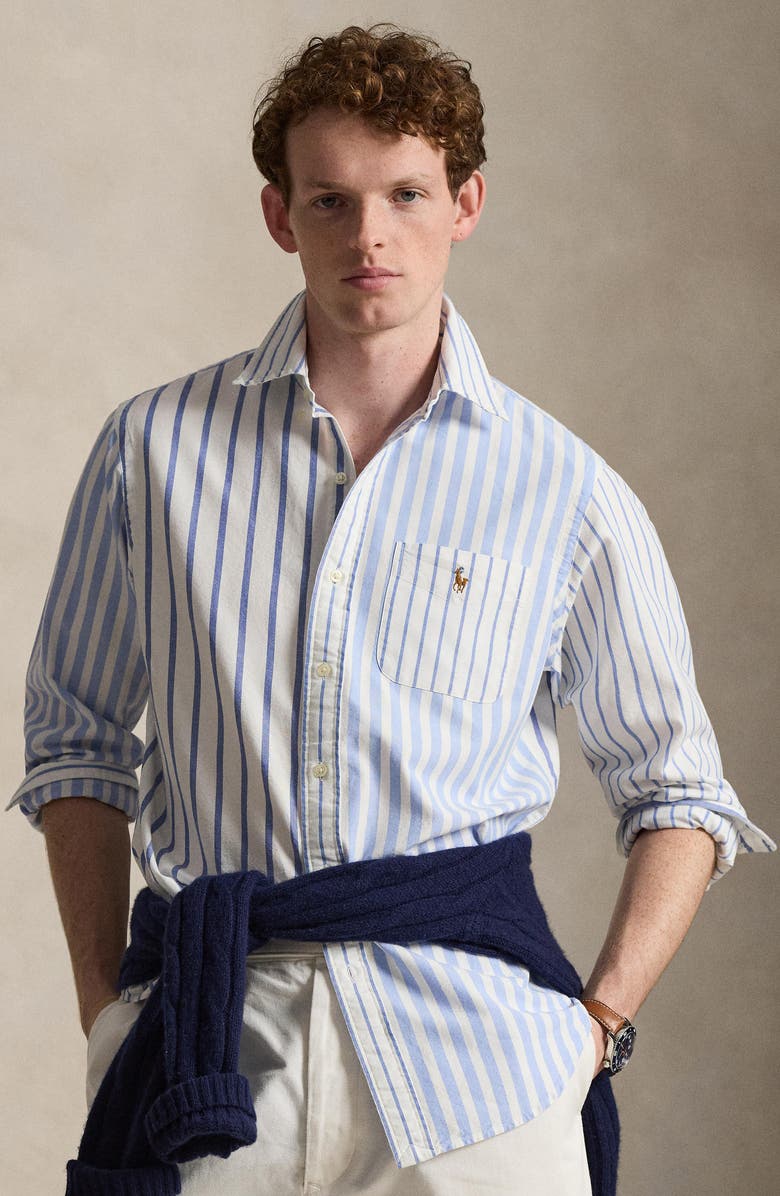 Polo Ralph Lauren Classic Fit Stripe Cotton Blend Button-Down Shirt, Alternate, color, Nautical Funshirt