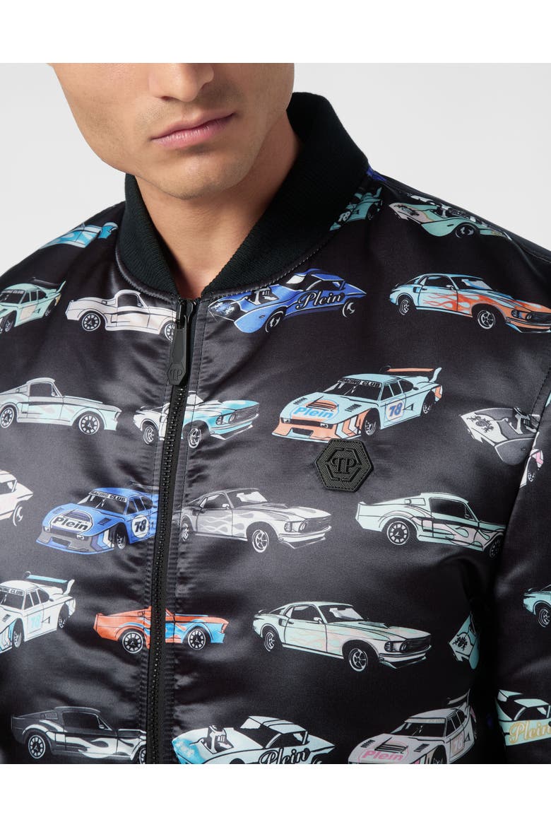 Satin Bomber Jacket Ls Cars Racing Men, Alternate, color, black