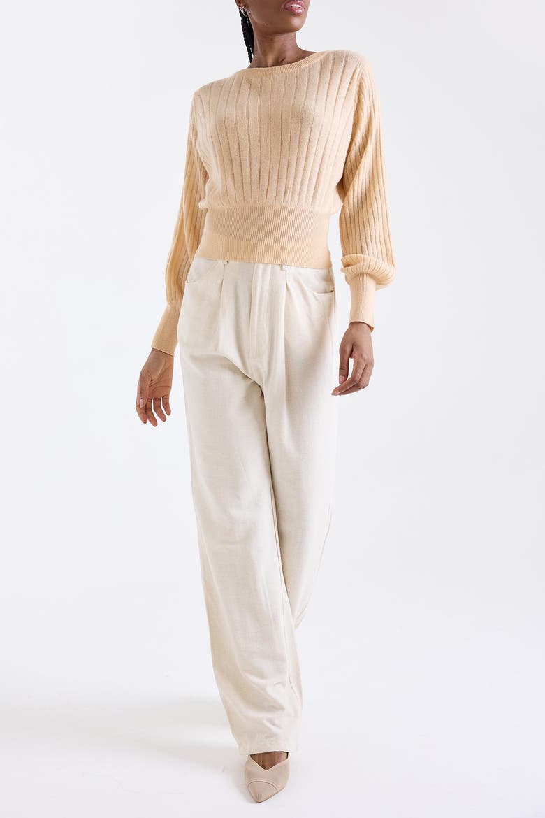 Rosa Ribbed 100% Cashmere Sweater, Alternate, color, BELLINI PEACH