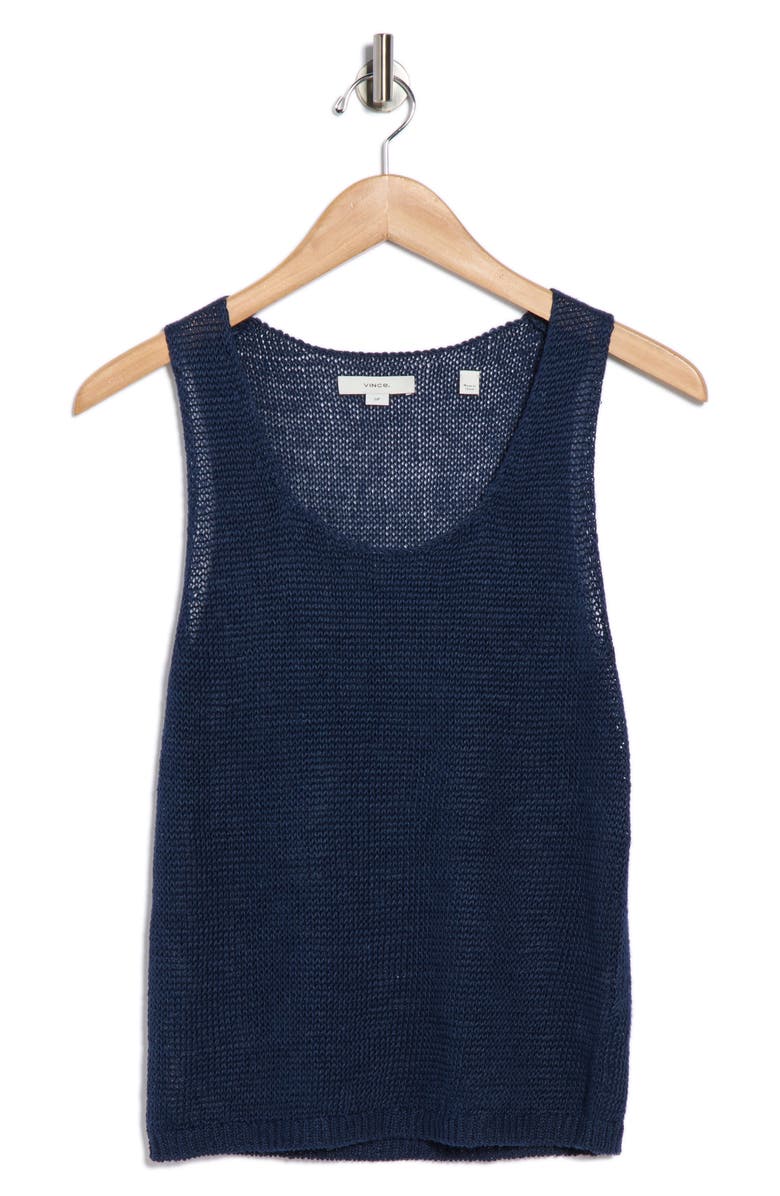 Vince Beachy Linen Open Stitch Tank, Alternate, color, Coastal